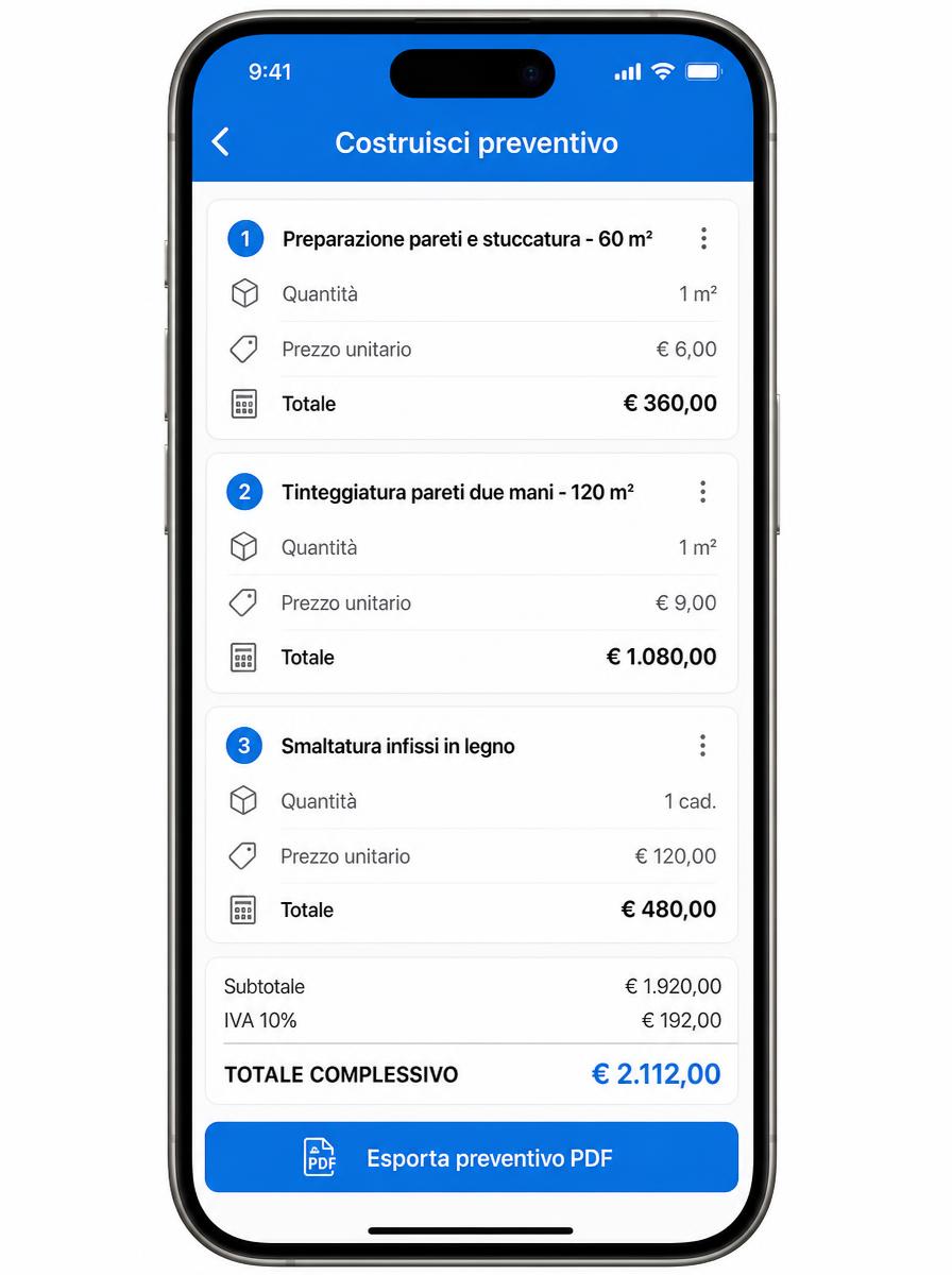 Aggiungi le voci del preventivo come le scrivi tu - passo 2