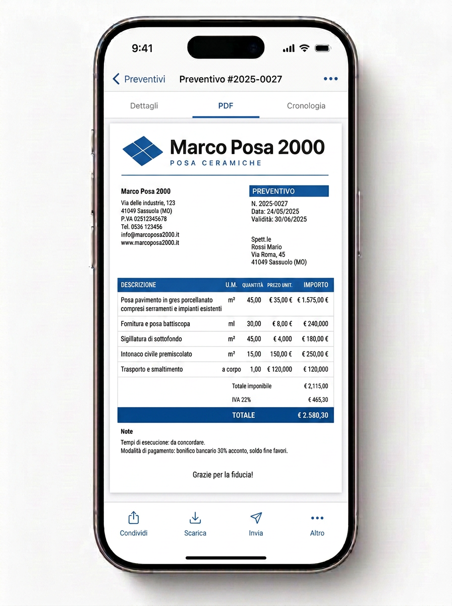 Generi il preventivo PDF professionale - passo 3